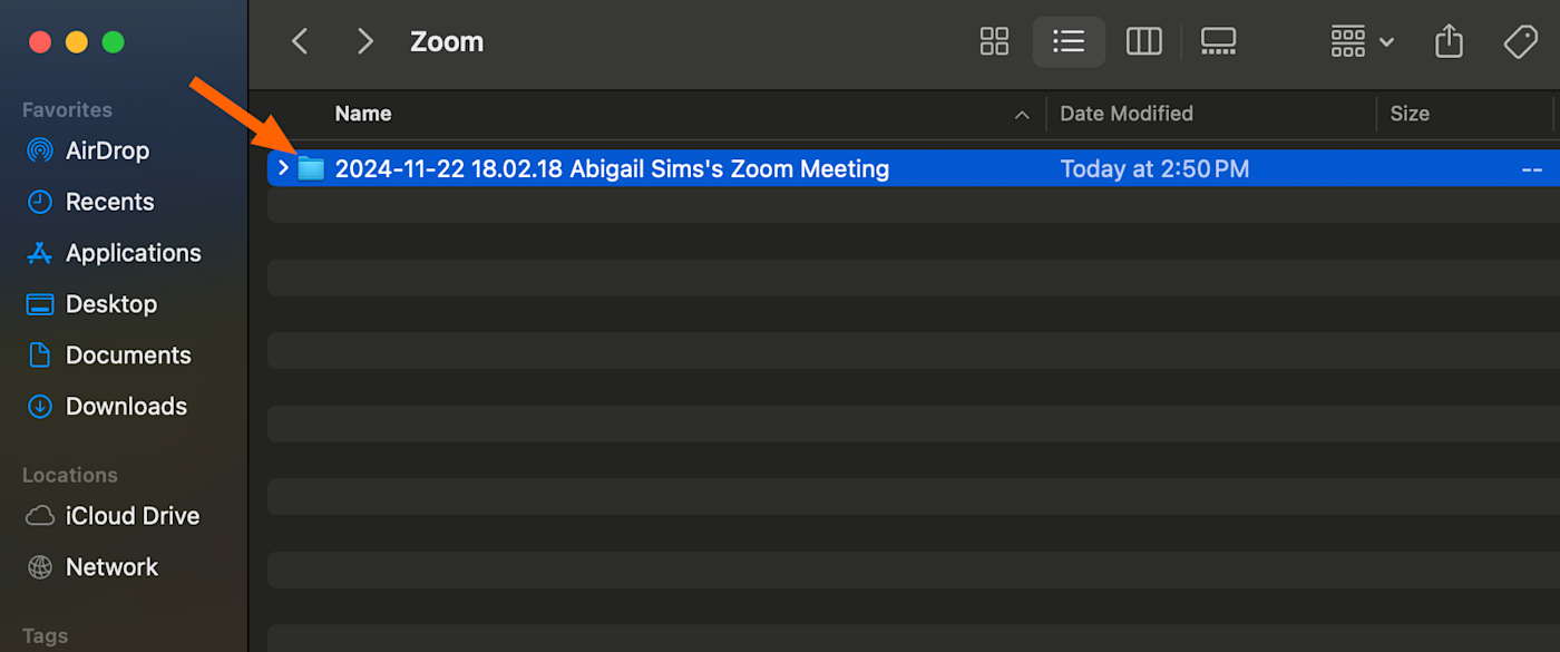 Screenshot of Zoom folder interior