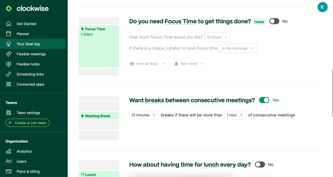 Clockwise, our pick for the best time blocking app for teams