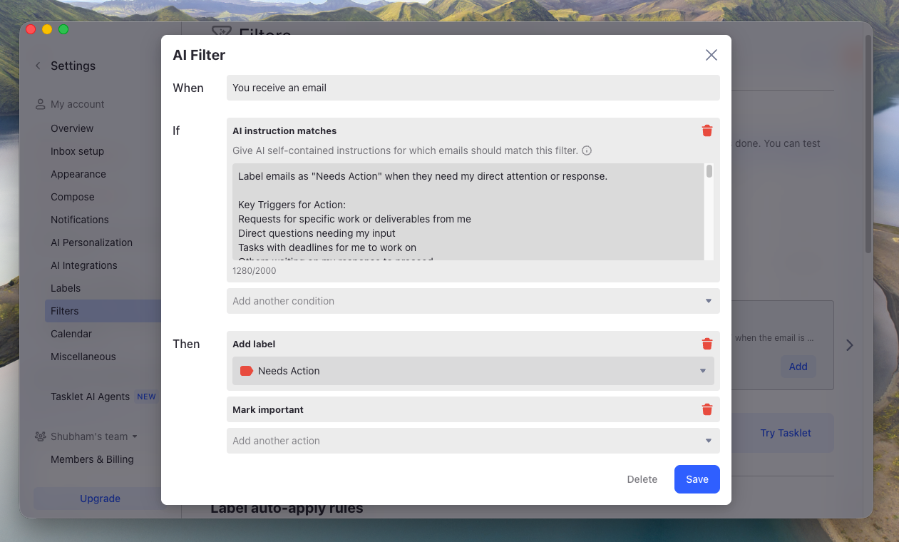 Shortwave's AI filter