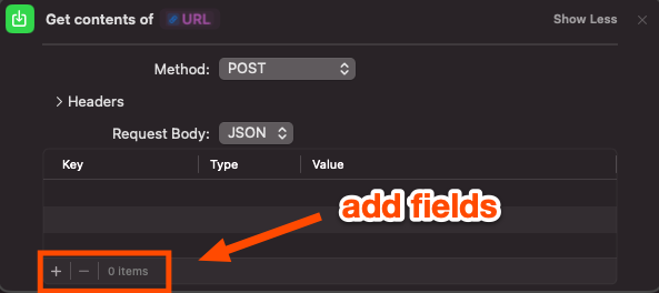 An orange box highlights plus and minus buttons that can be used to add fields.