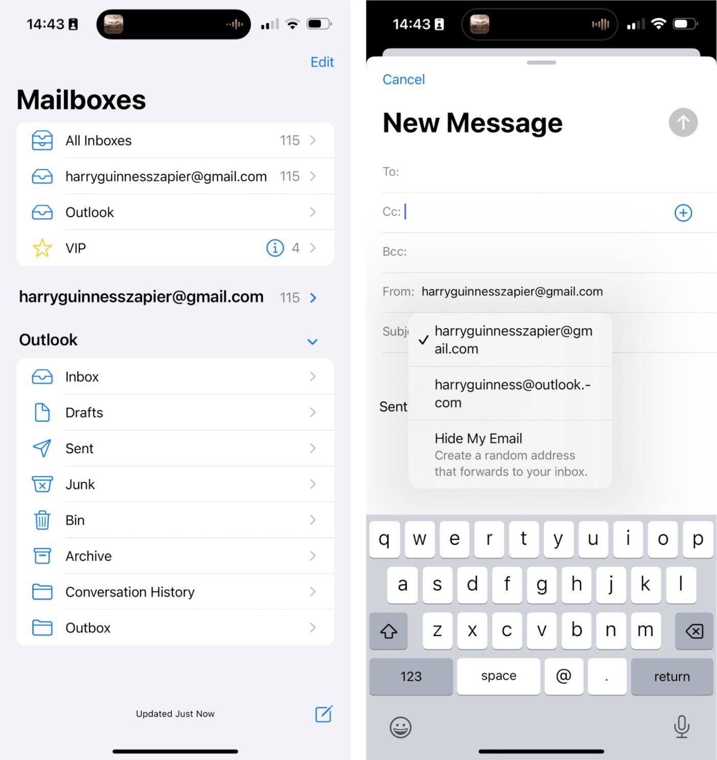 Managing multiple accounts on Apple Mail on an iPhone