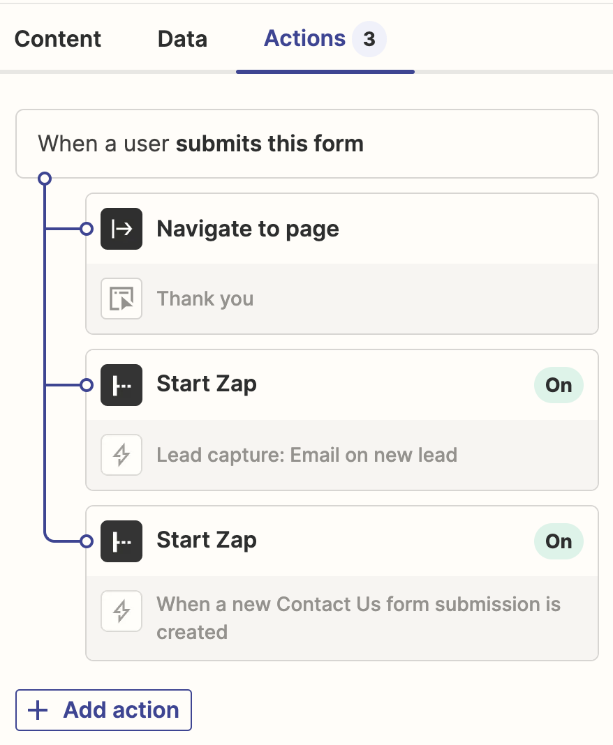 Screenshot of a Zap in actions