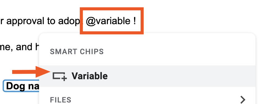 How to insert Google Docs variables.