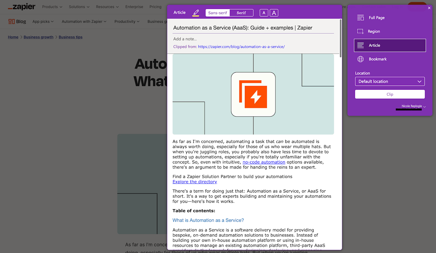 OneNote, our pick for one of the best Pocket alternatives