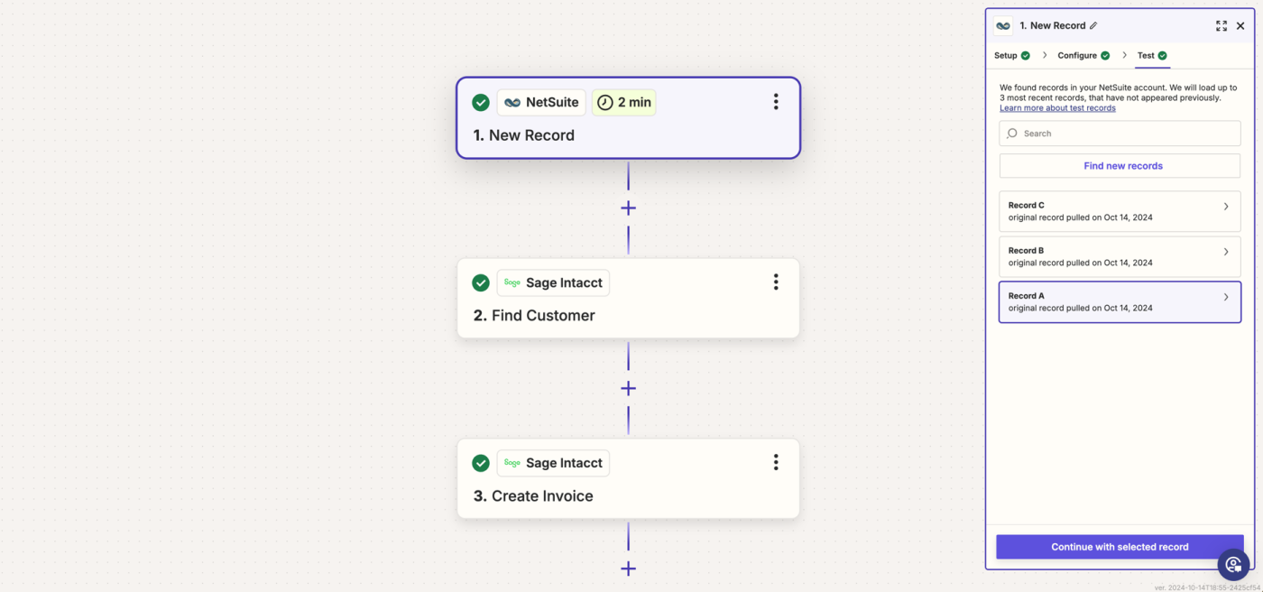 Screenshot of a workflow that automates invoicing