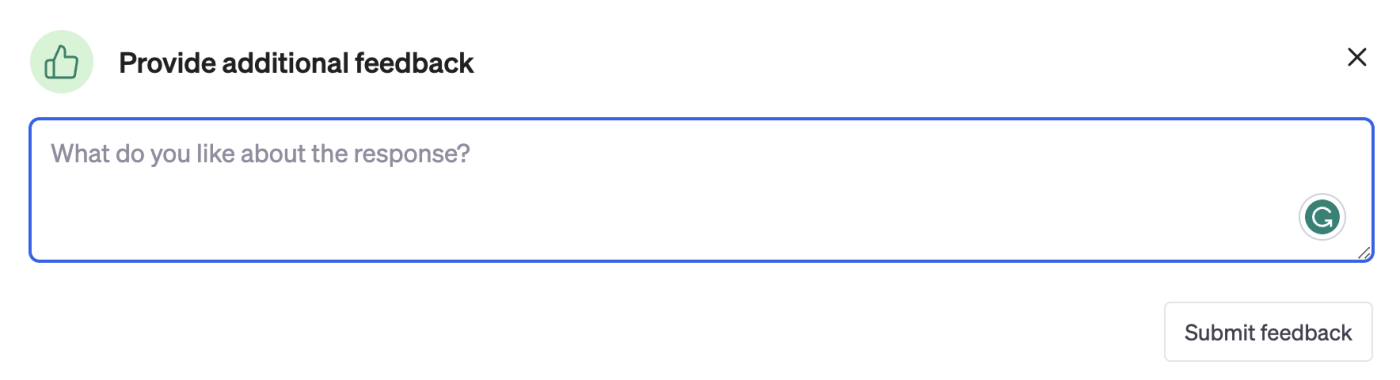 How to provide feedback about a ChatGPT response you like.