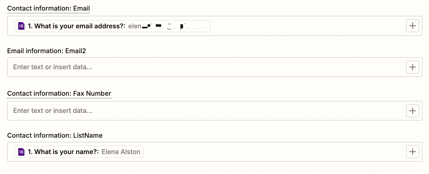 Screenshot of HubSpot fields mapping