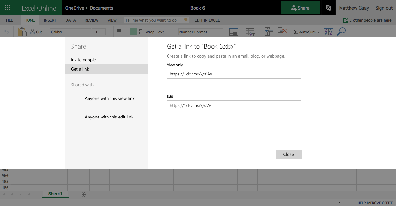 Sharing in Excel Online