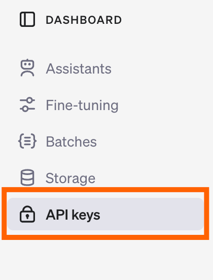 Screenshot of API keys option in OpenAI