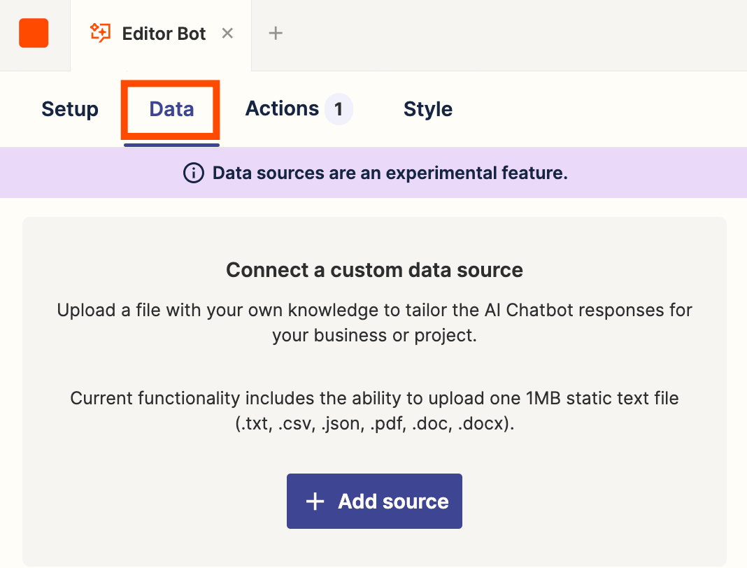 An orange box around the Data tab.