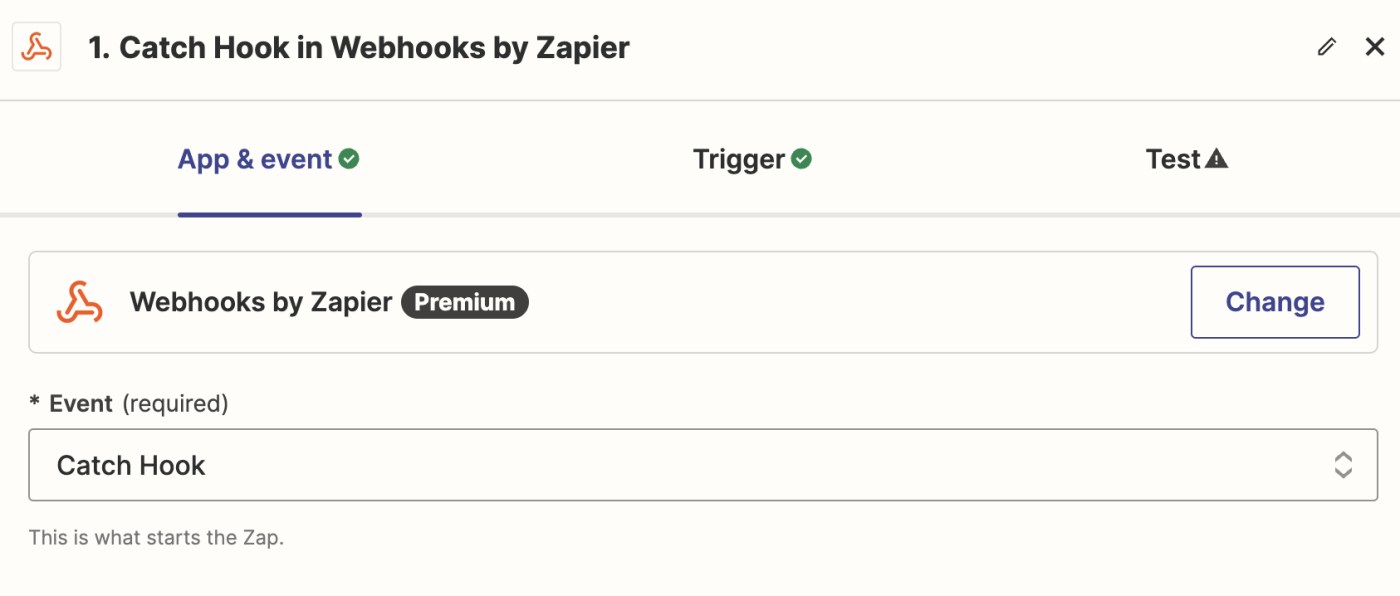Screenshot of webhooks in Zap editor