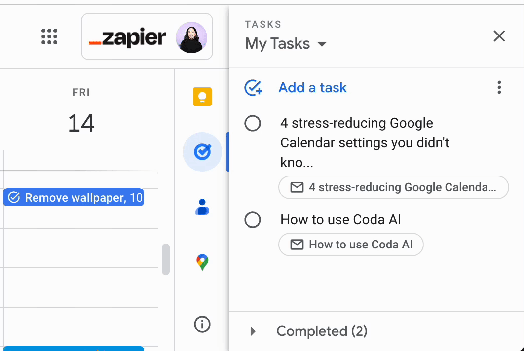 Two tasks being marked as complete in Google Tasks.