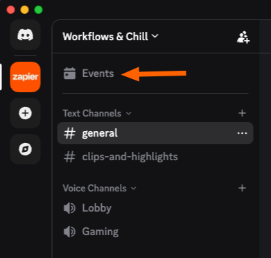 The image shows a user clicking on the “Events” menu. 