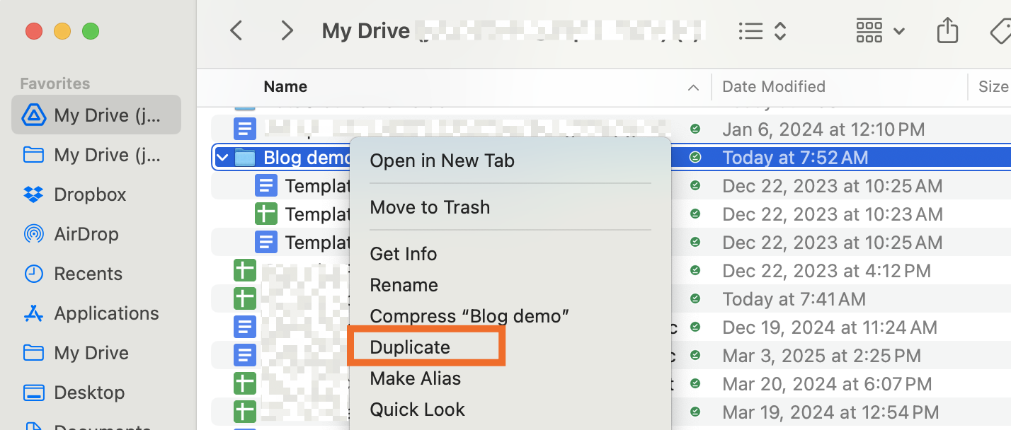 How to duplicate a folder from the Finder window on Mac. 