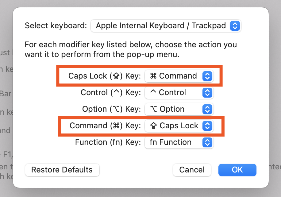 Switching the keys on a Mac