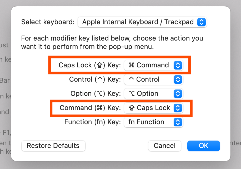 Switching the keys on a Mac