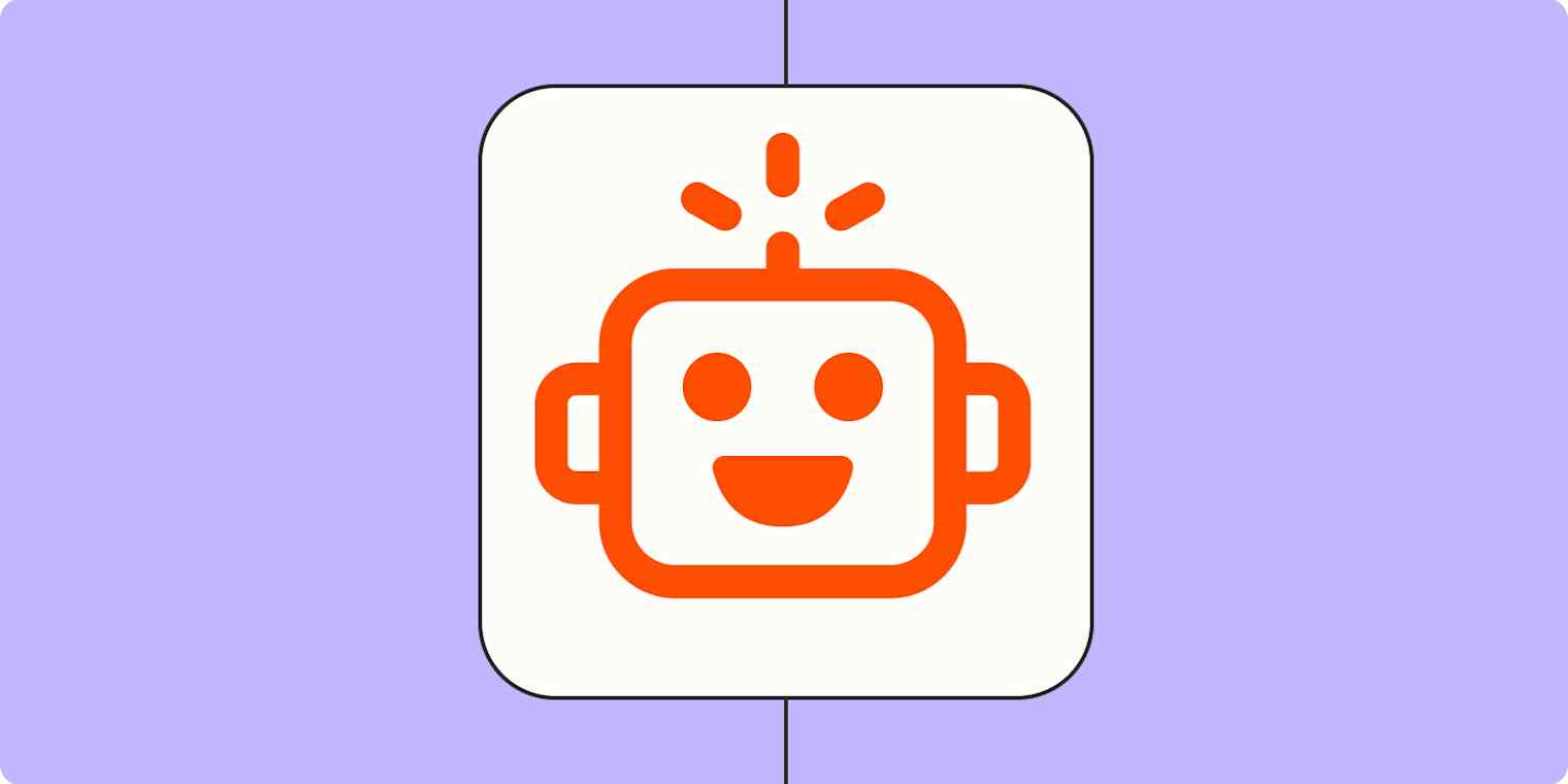 An orange robot icon on a light purple background.