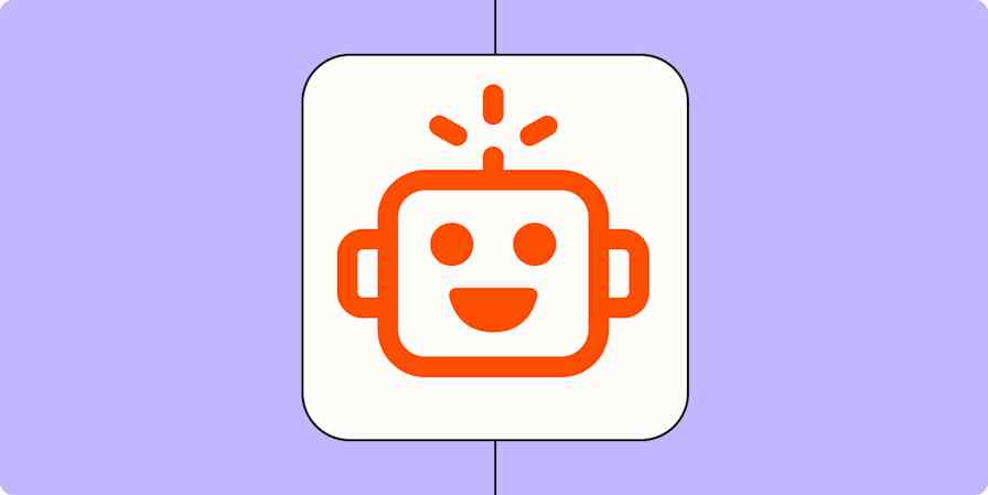 An orange robot icon on a light purple background.