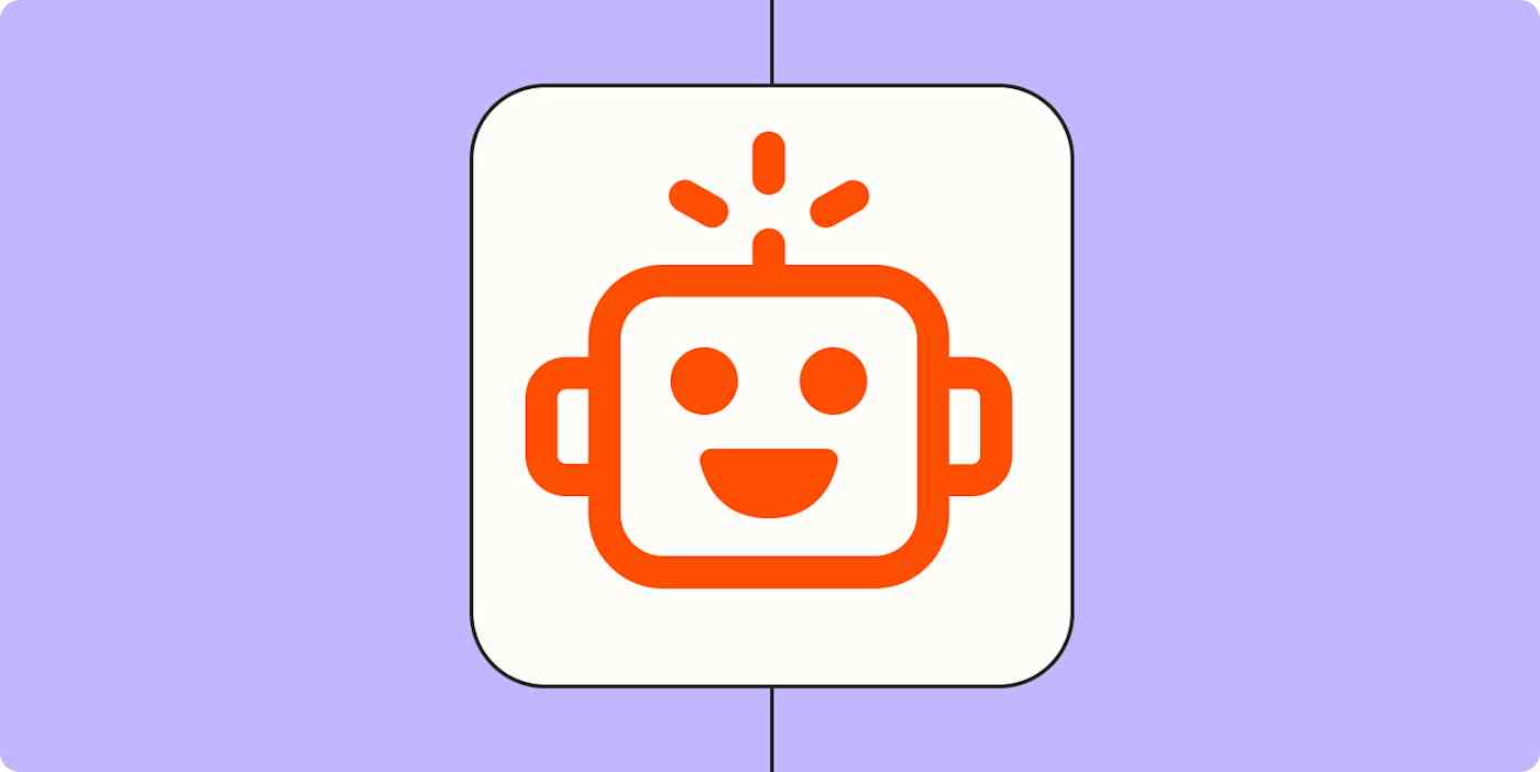 An orange robot icon on a light purple background.