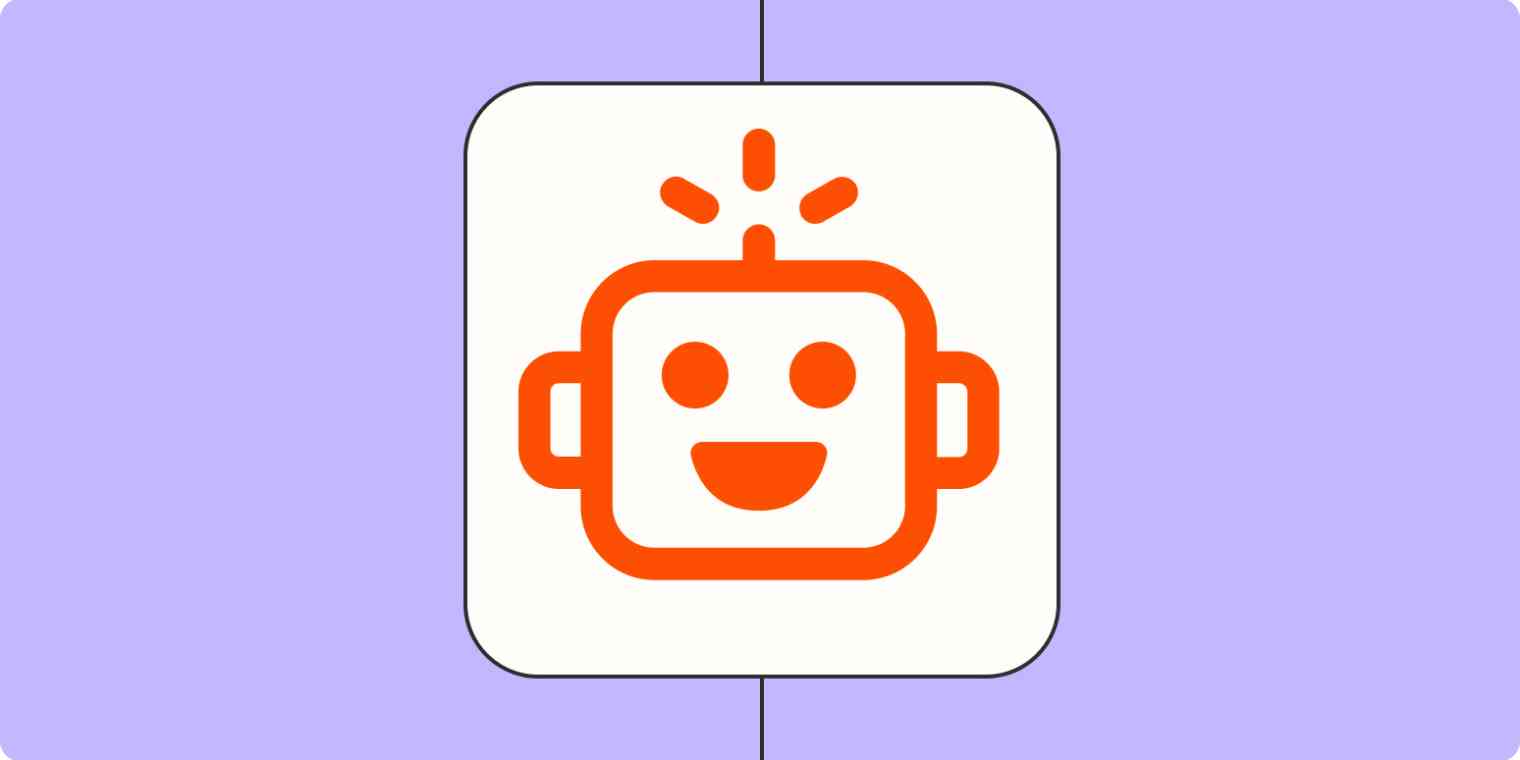 An orange robot icon on a light purple background.