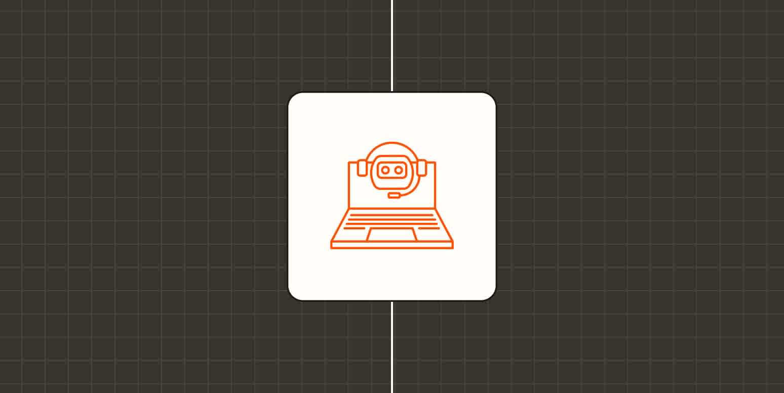 An orange robot icon on a light purple background.