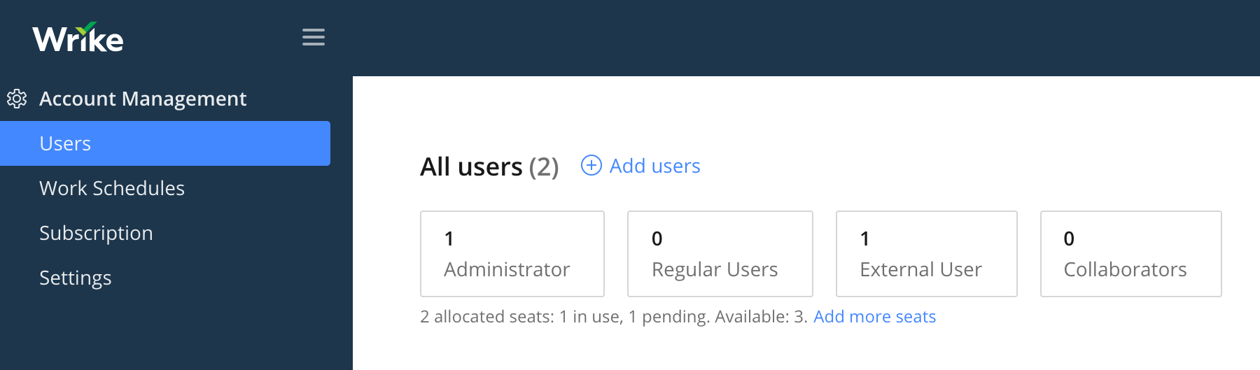 Users section of Wrike