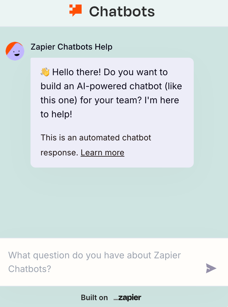 Screenshot of zapier chatbot for sales