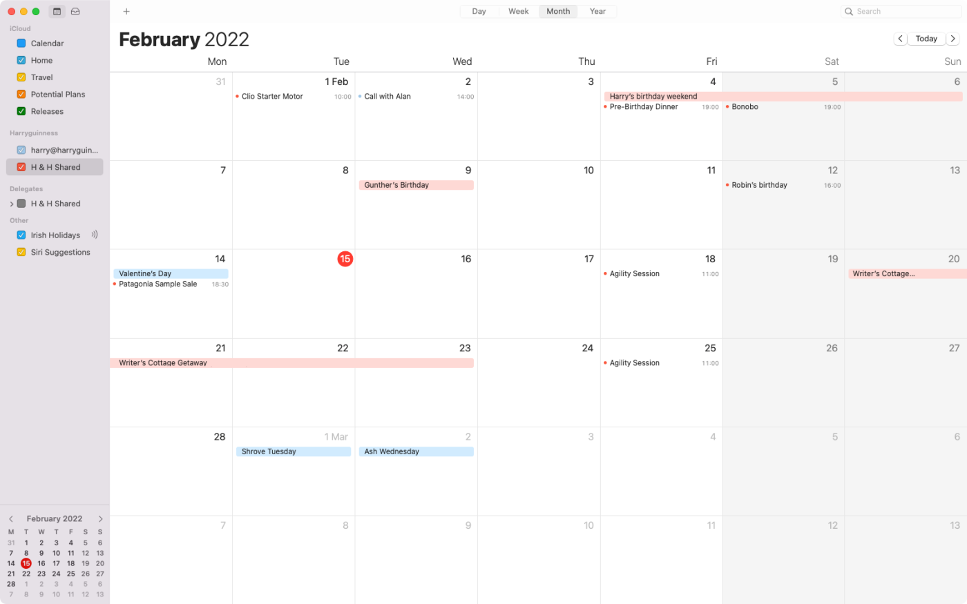 A screenshot of the built-in macOS calendar, our pick for the best free calendar app for Mac.