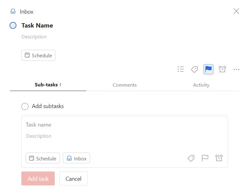 Adding subtasks in Todoist