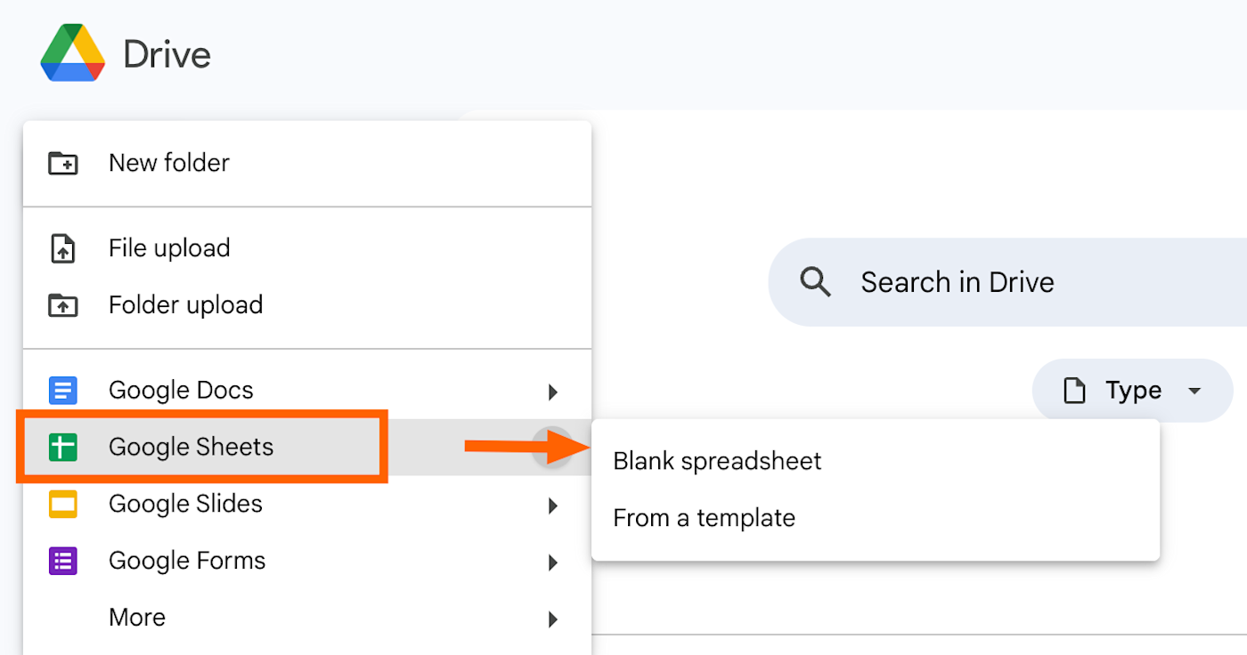 How to create a spreadsheet in Google Sheets from Google Drive.