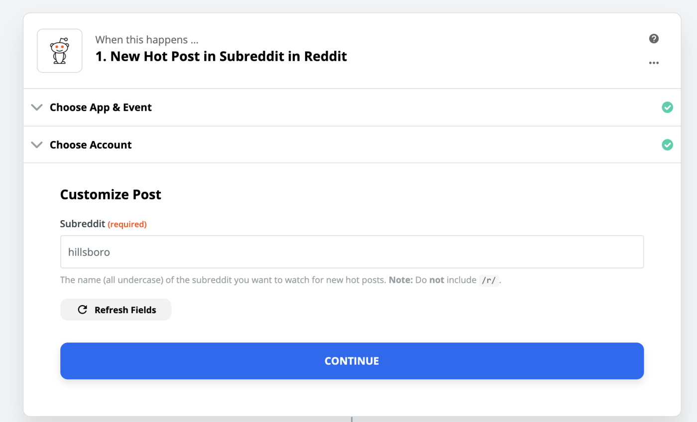 Setting up Reddit in Zapier