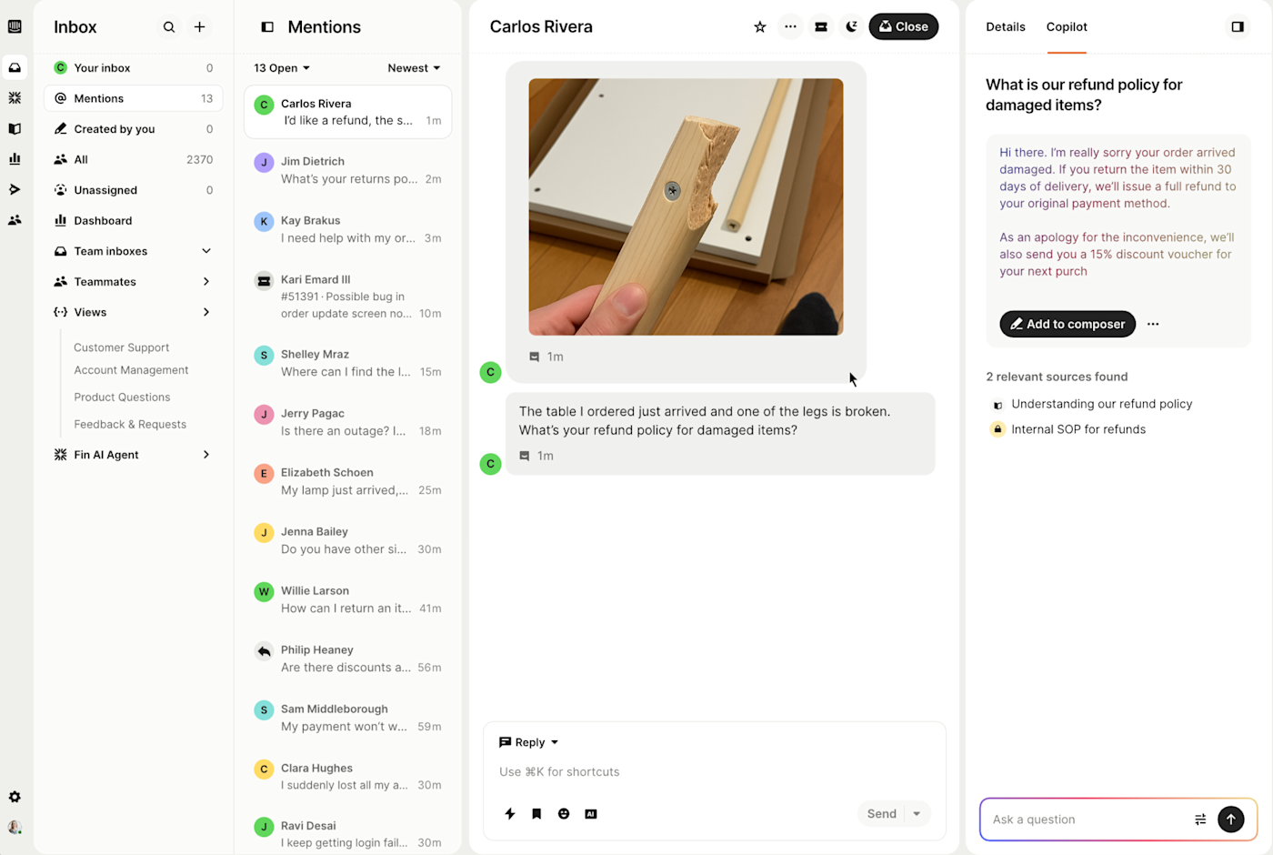 Screenshot of Intercom's interface.