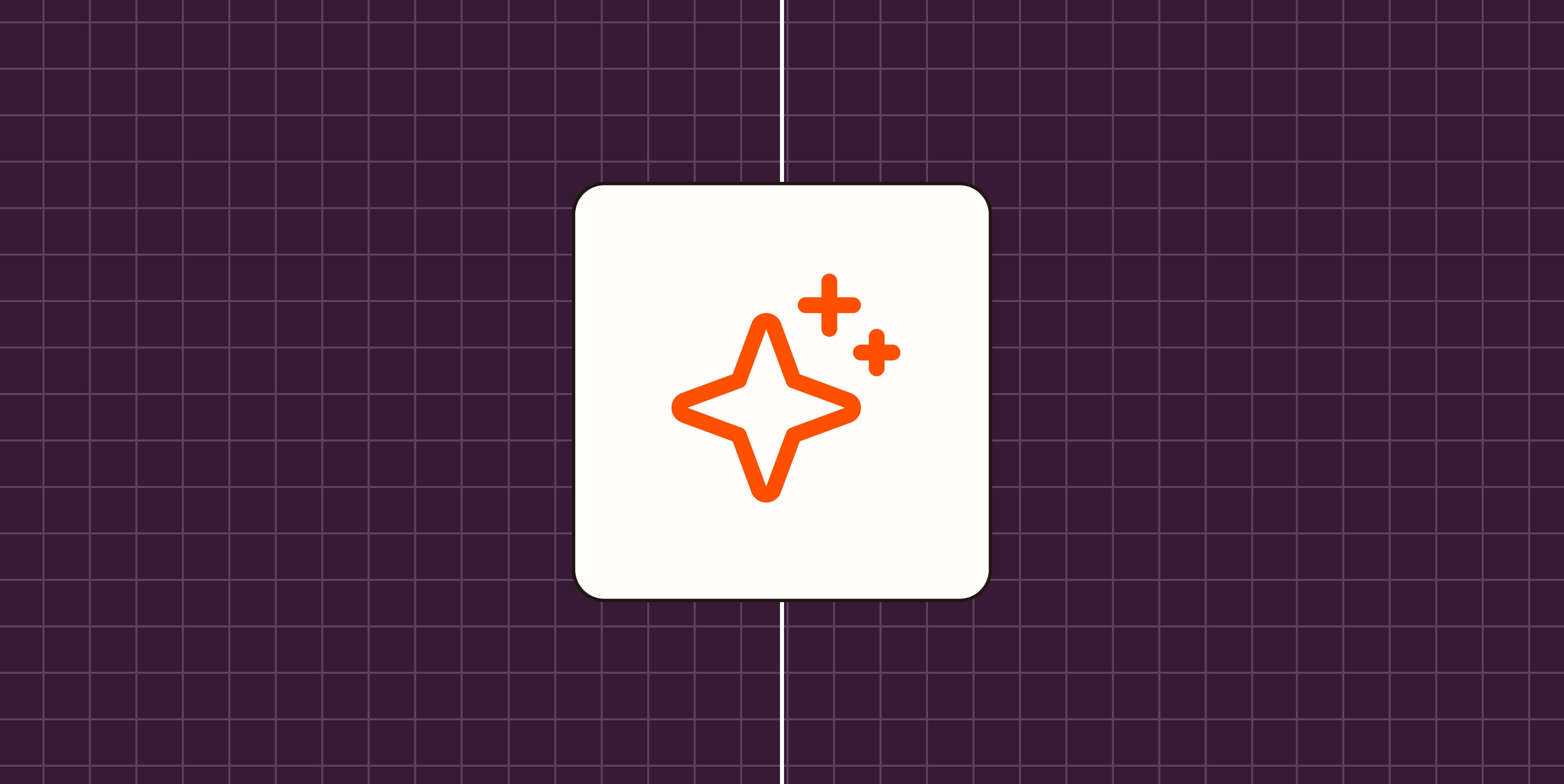 Orange sparkle icon on a plum background