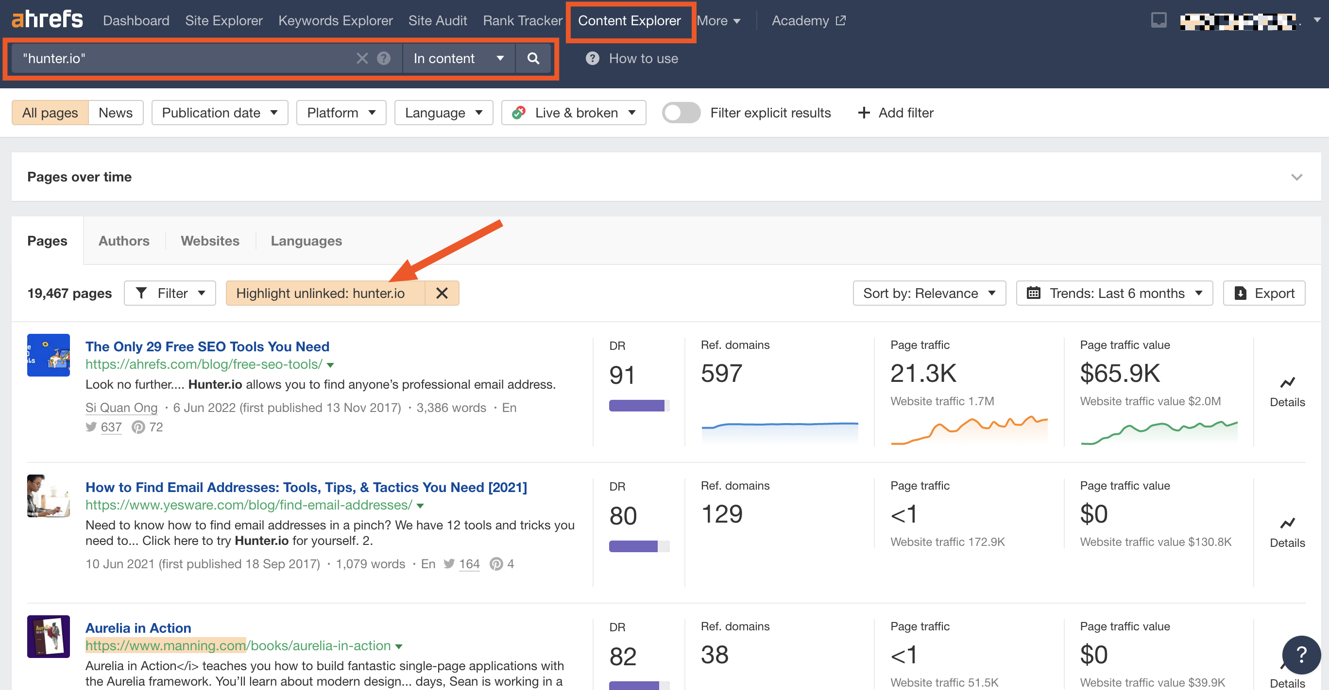 Finding unlinked mentions using Ahrefs