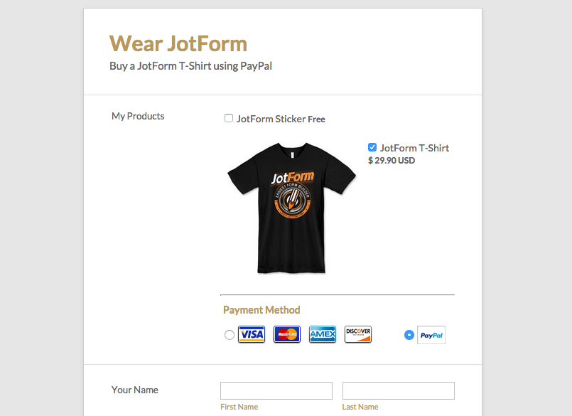 Payments JotForm example
