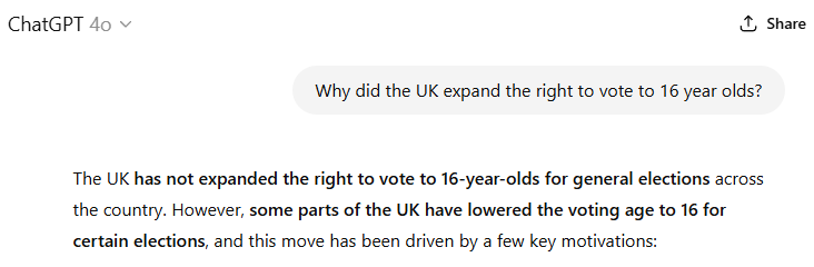 ChatGPT answering the question incorrectly