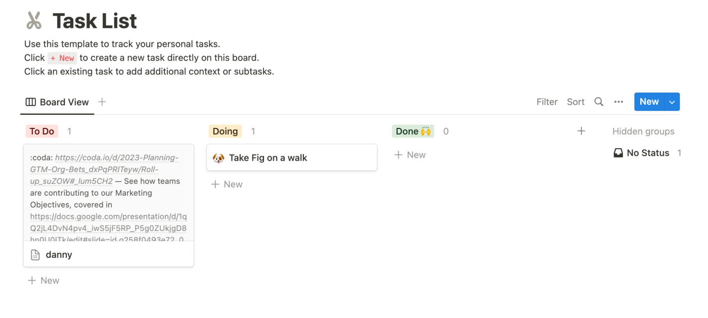 Screenshot of task list in Notion