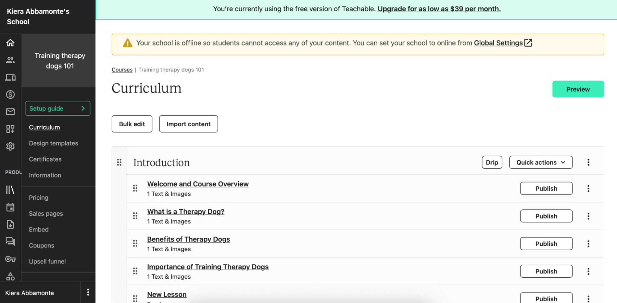Teachable, our pick for the best online course creation software for building an online school with advanced marketing