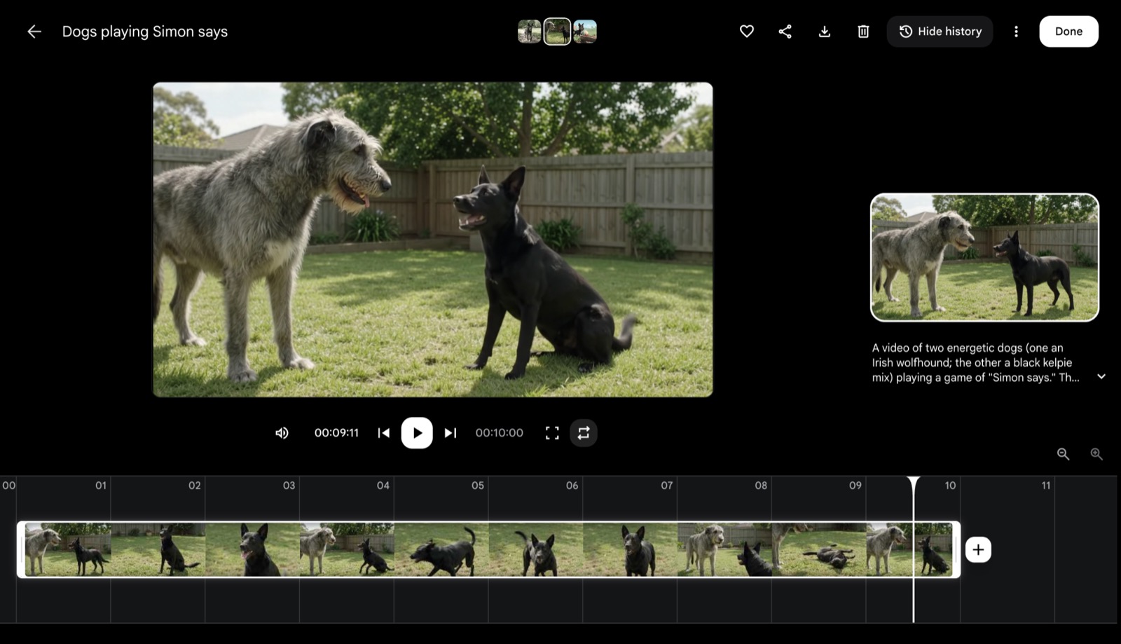 Gemini Omni video of two dogs in Flow editor