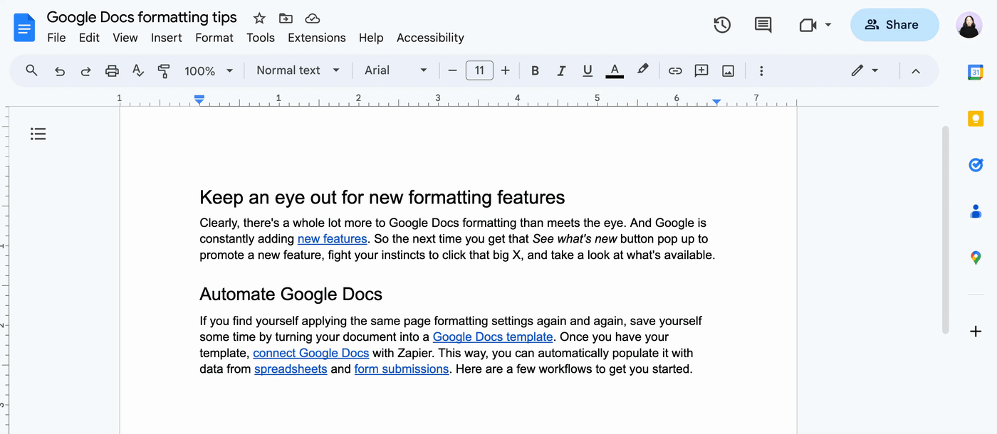 Demo of how to change the width of a Google Doc by using the ruler.