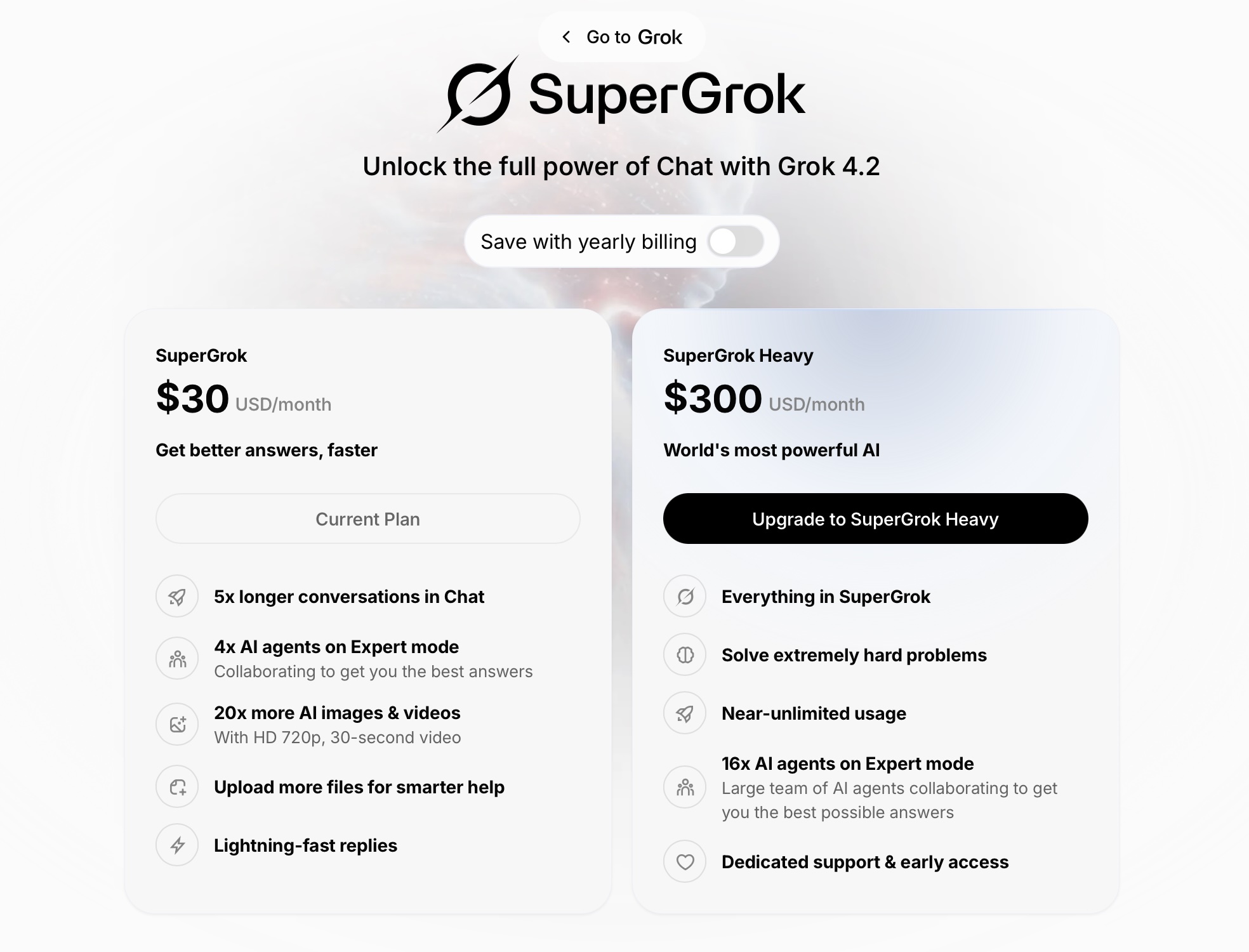 Grok's pricing page
