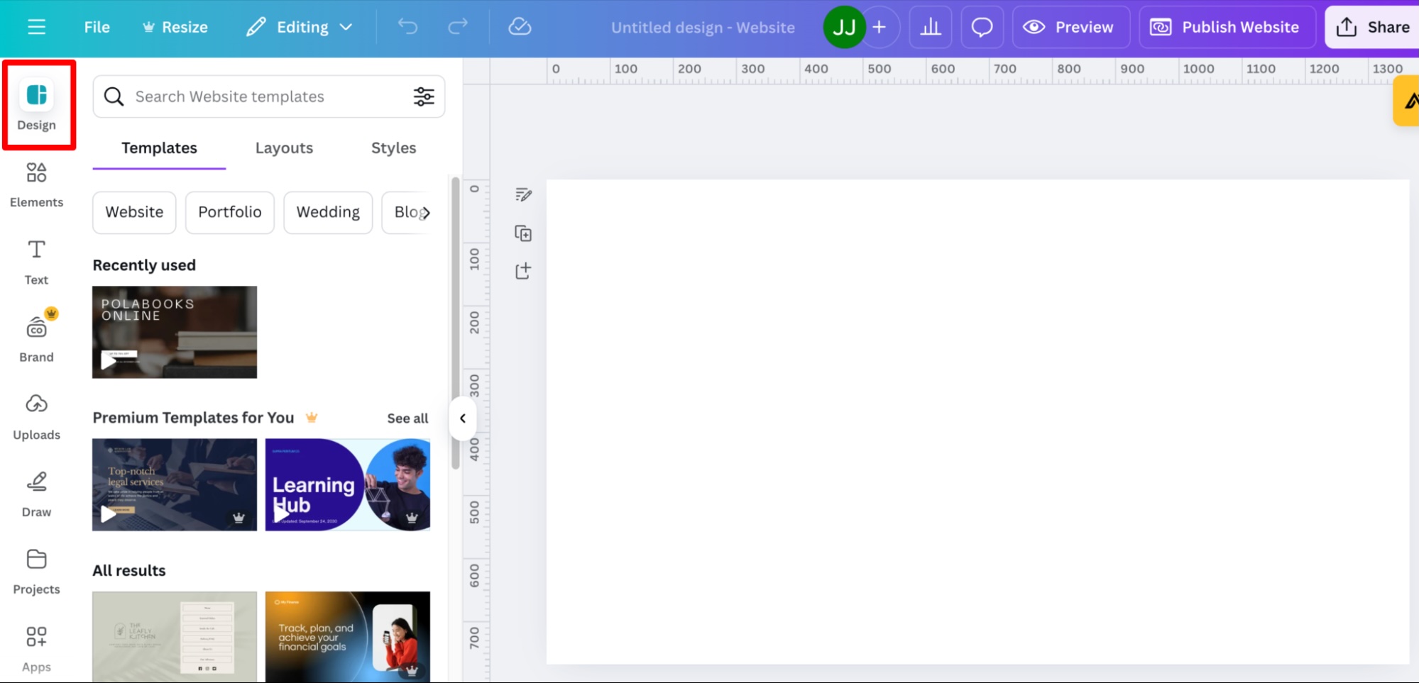 The Design section of the left sidebar in Canva