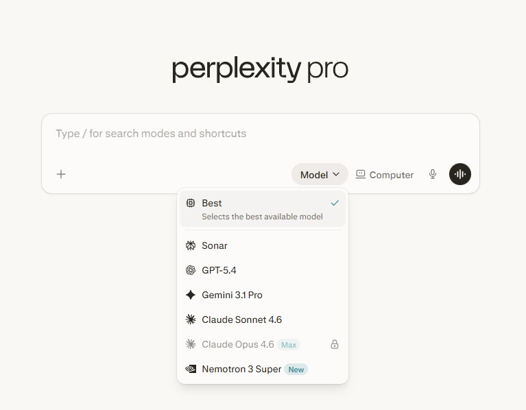 Perplexity에서 선택 가능한 다양한 AI 모델 목록