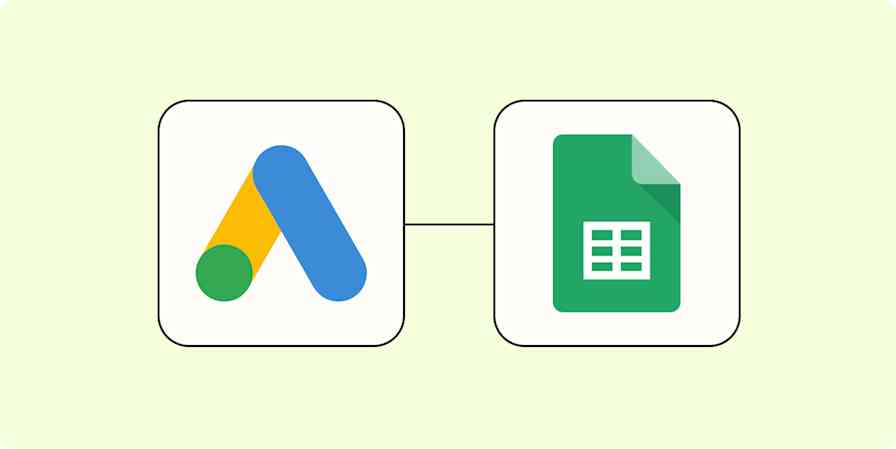 A hero image of the Google Ads app logo connected to the Google Sheets app logo on a light yellow background.