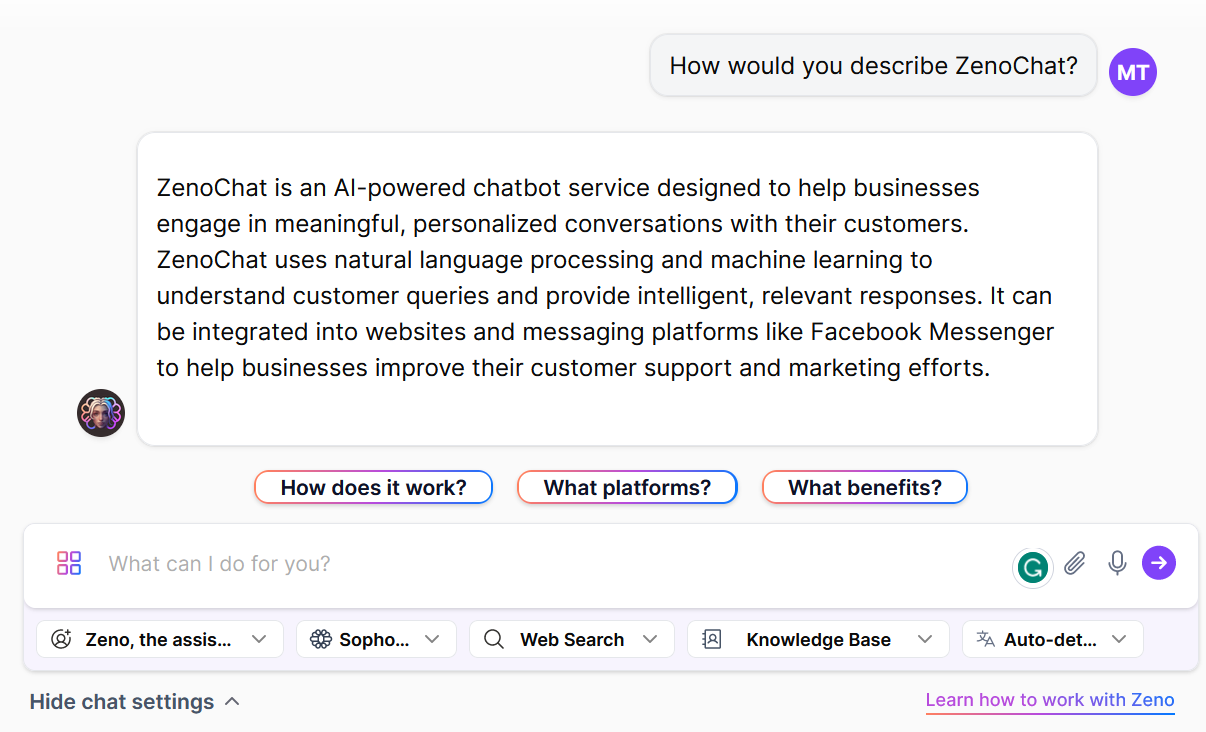 ZenoChat, an AI chatbot for content creation
