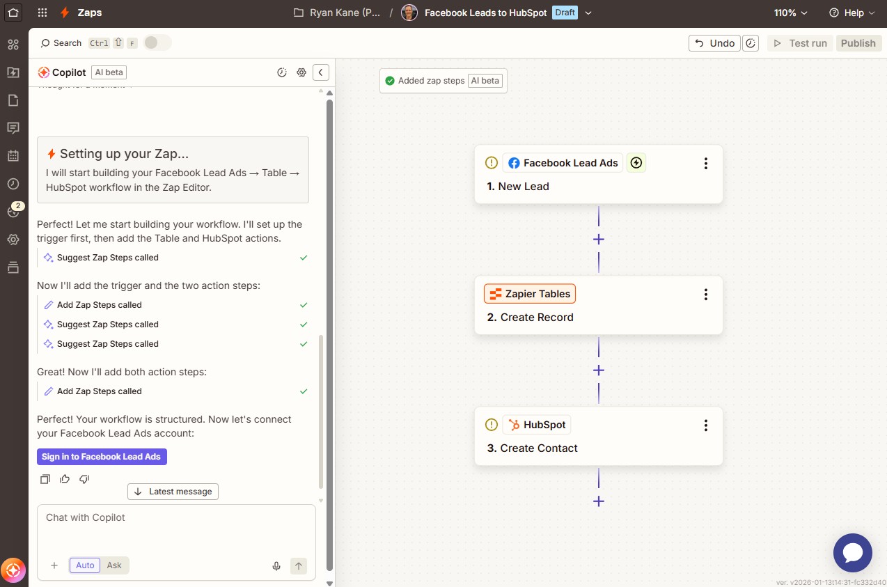 Using Zapier Copilot in the Zap editor