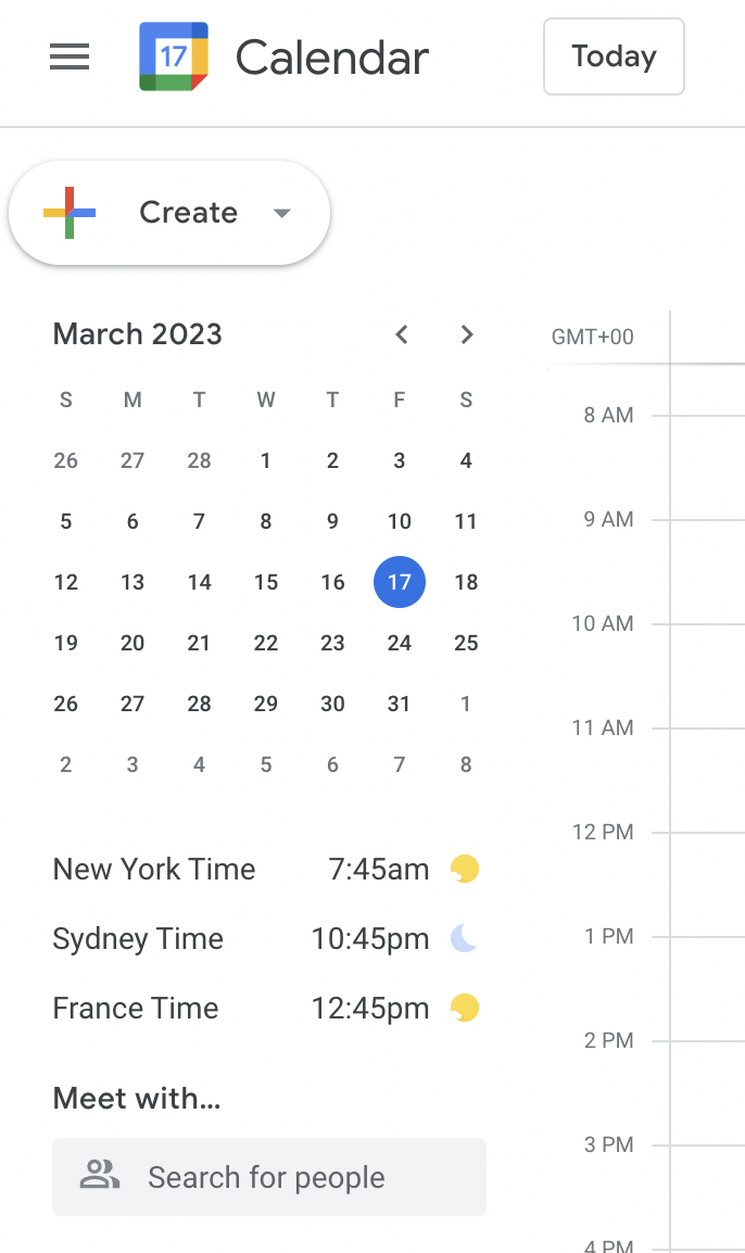 Multiple time zones listed in Google Calendar