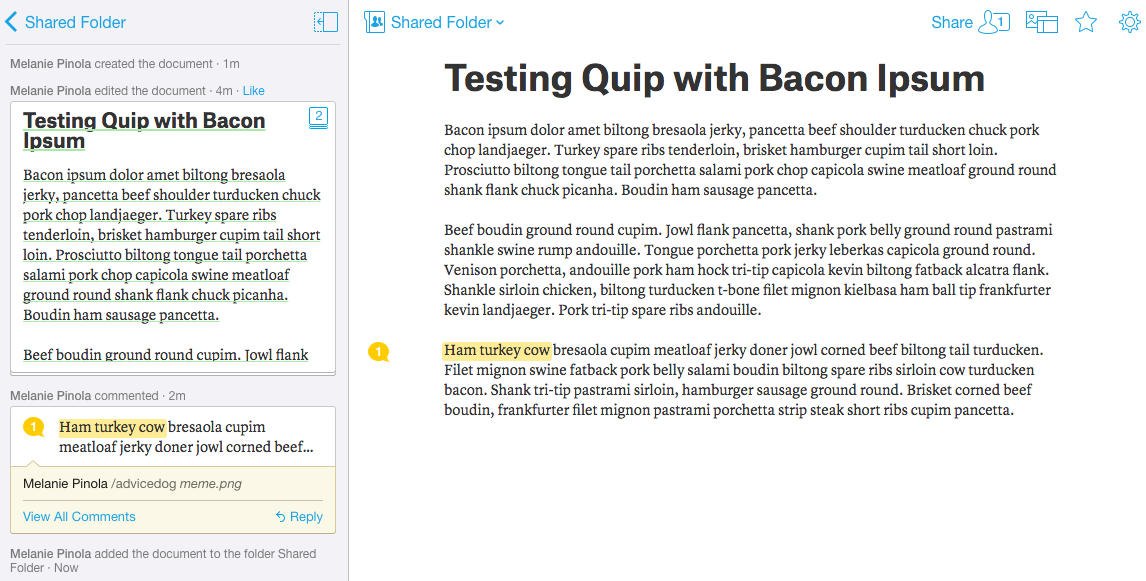 Quip activity stream