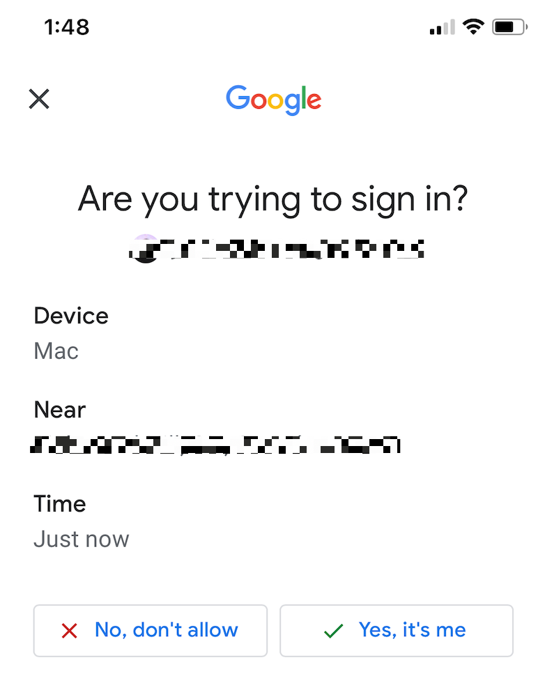 Example of push-based authentication from Google.