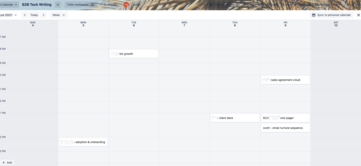 The Calendar view in Trello